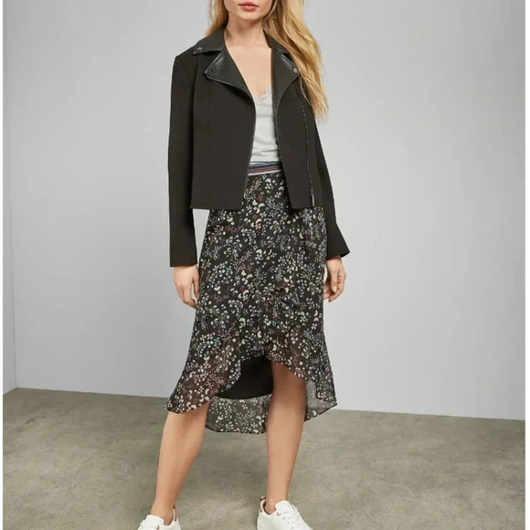Ted Baker Skirt Kassiia Midi Faux Wrap Ruffled Floral Print Black Size 8 - 10 - Picture 2 of 12